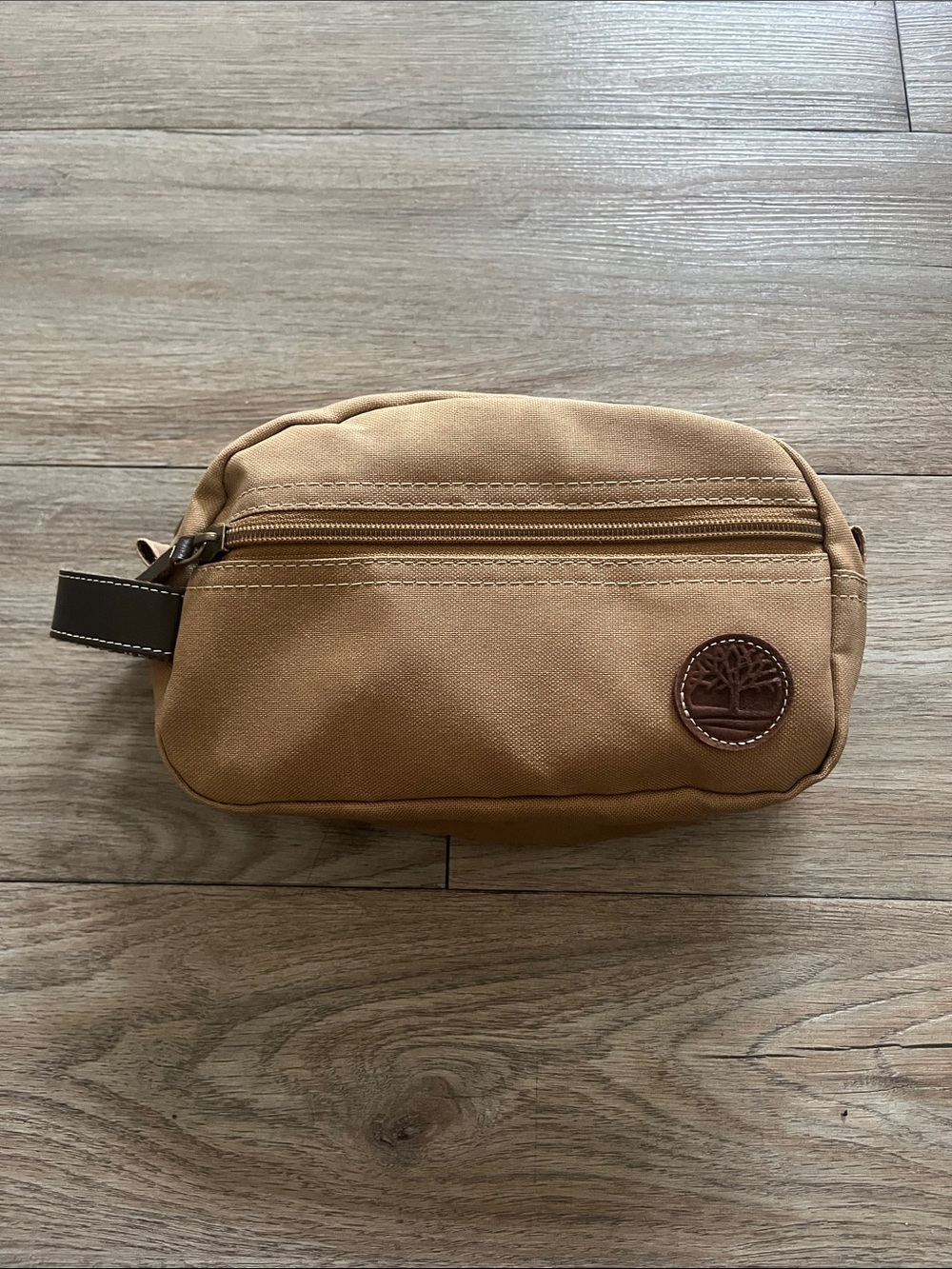 Timberland Brown Canvas Toiletry Pouch with Leather Trim